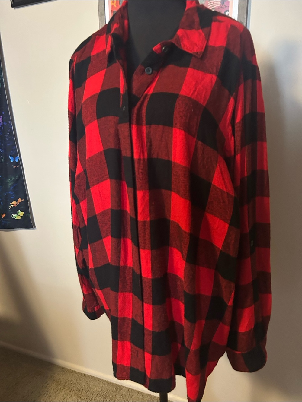 Lane Bryant Red and Black Buffalo Plaid Button-Up Shirt